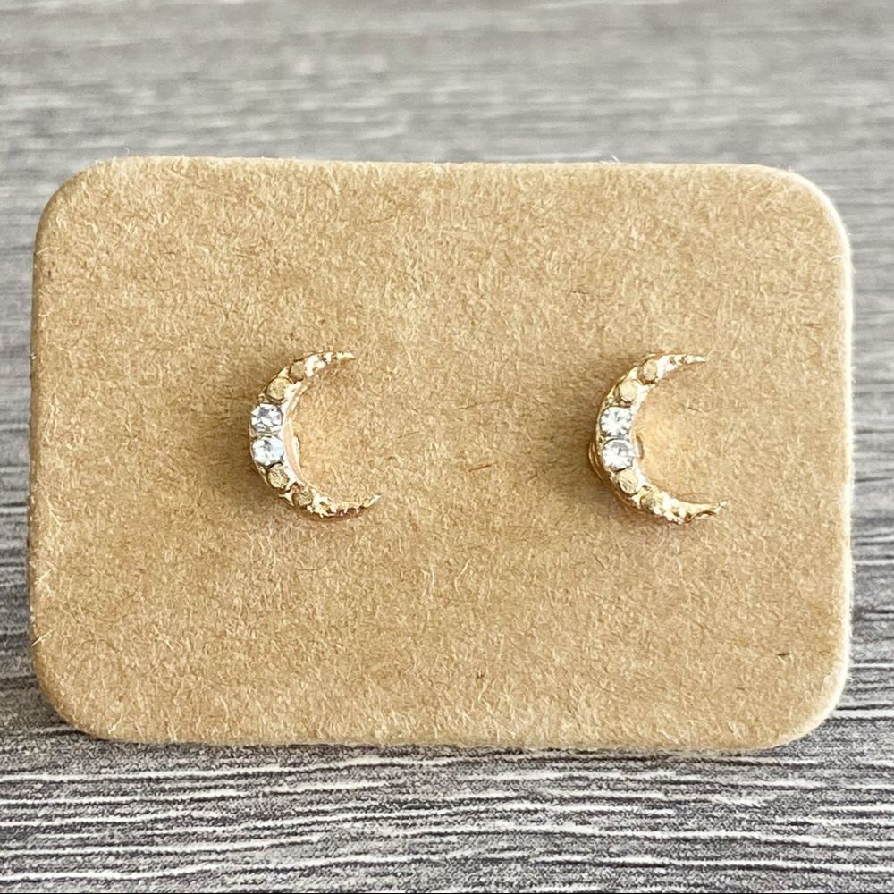 Crescent Moon Stud Earring Gold - Picture 2 of 2